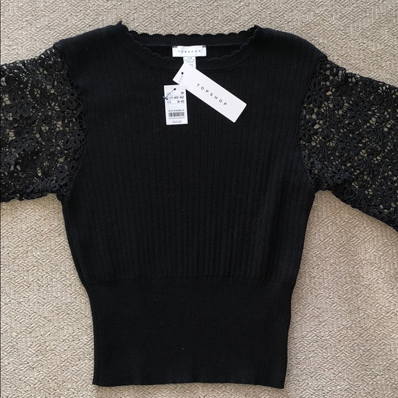 Topshop Sweaters - Topshop black sweater. Size Med. Lace Sleeves